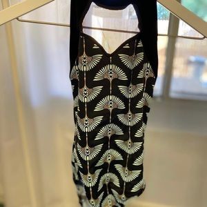 gliding crane leotard w/ high velvet neck and mesh